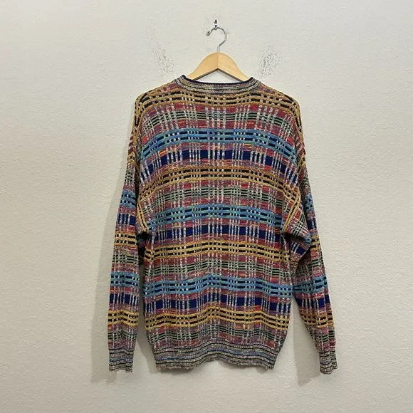 VINTAGE FIUME Long Slevee Multicolor Plaid Knit Pullover Sweater - Picture 6 of 10